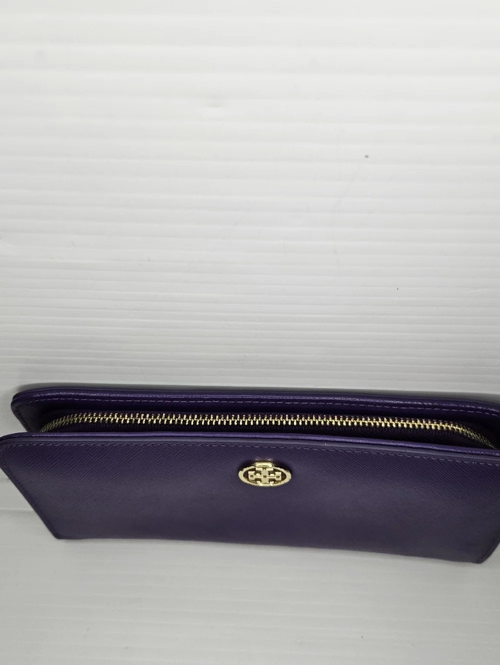 Tory Burch Robinson Zip Around Continental Wallet Large Purple Saffiano Leather